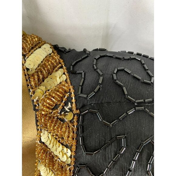 Vintage Laurence Kazar Heavy Sequined Silk Gold Black Evening Jacket XL Military - Picture 13 of 14